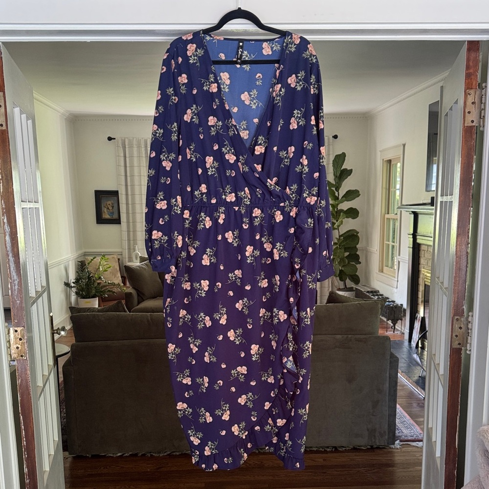 Floral Blue Wrap Dress